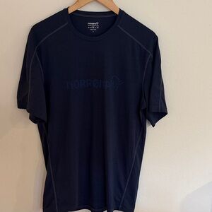 Norrona sz L Men's Navy Blue Shirt wool blend great pre owned condition